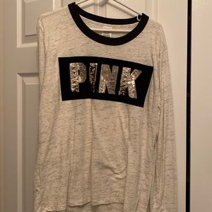 PINK size large, super cute and comfy, sequined letters